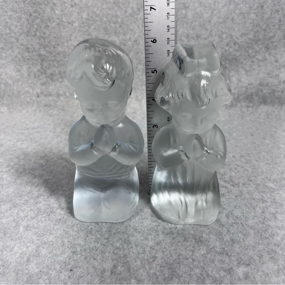 VTG Viking Glass Hand Made Praying Boy Girl 6" Frosted Crystal Bookends Figurine - Picture 11 of 13